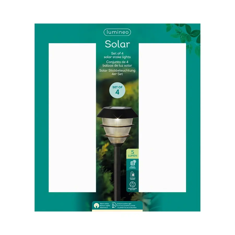 Solar Steker Lantaarn Zwart 13,3x30,5 cm - 4 st. - afbeelding 4