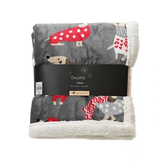 Sprei met Hondjes 130x170 - Grijs/Rood - afbeelding 1