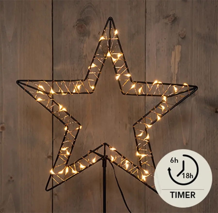 LED Ster Zwart op Steker - 31,5x100 cm