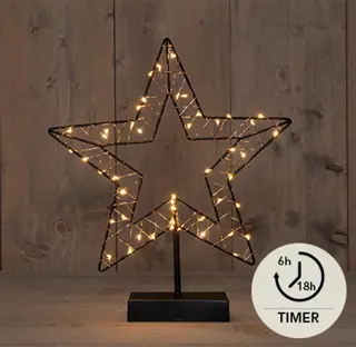 LED Ster Zwart op Standaard - 29,5x34,5 cm