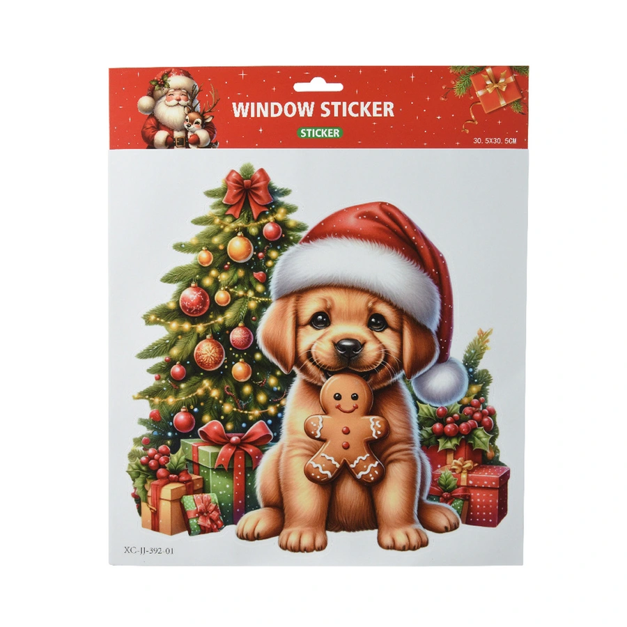 Raamsticker Puppy met Kerstmuts - 30,5 cm