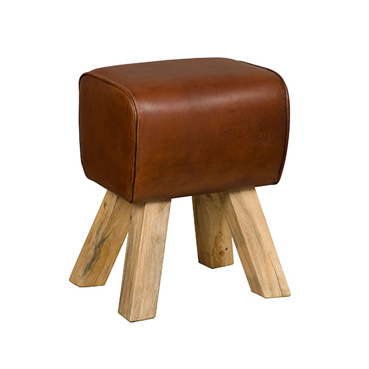 Tower Living Stool leather brown wooden legs - 40 cm