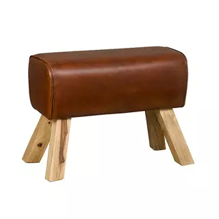 Tower Living Stool Leather brown wooden legs - 64 cm