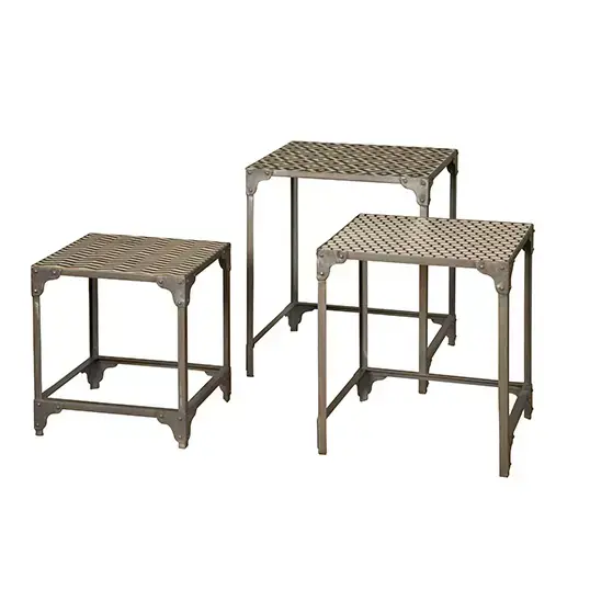 Tower Living Stool set 3 Black white print metal natural