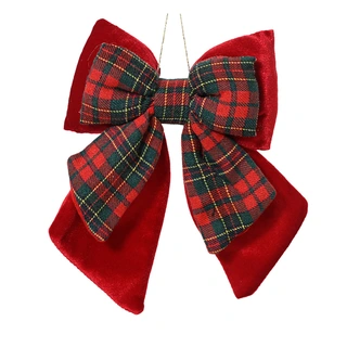 Kerstboom Strik Geruit 23 cm - Kerstrood