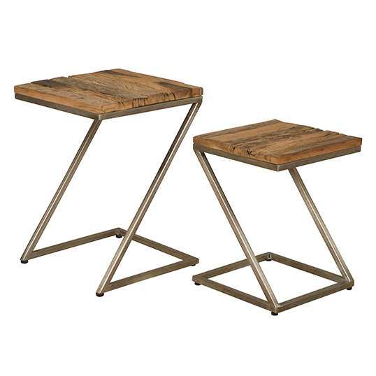 Tower Living Table set of 2 natural / metal nickle