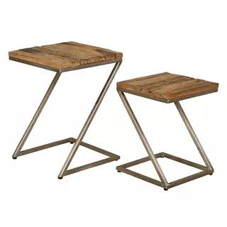 Tower Living Table set of 2 natural / metal nickle