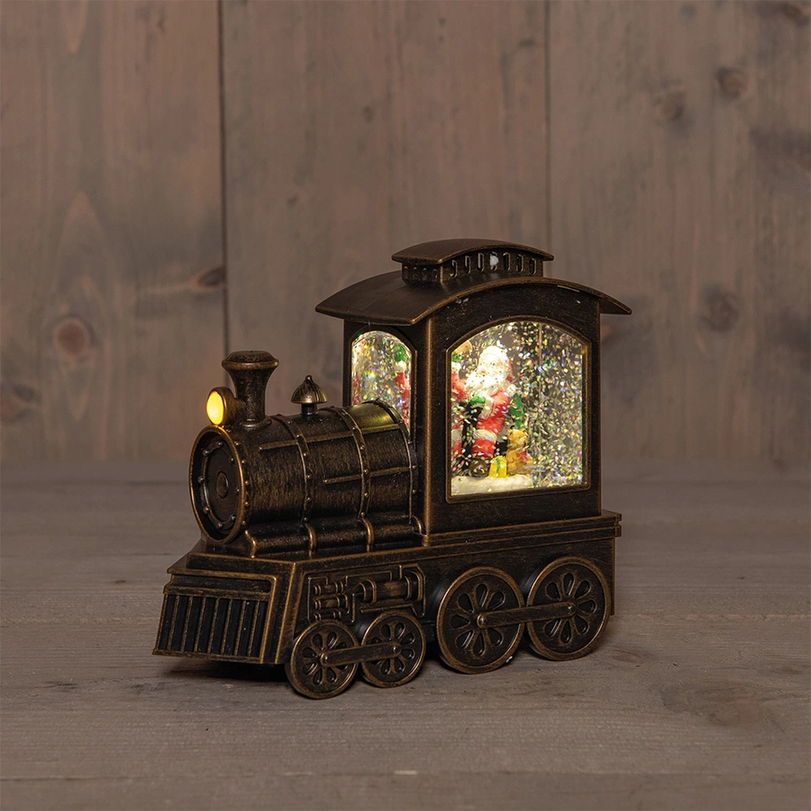 LED Trein met Kerstman in Glitterwater - 18x18x14 cm - afbeelding 1