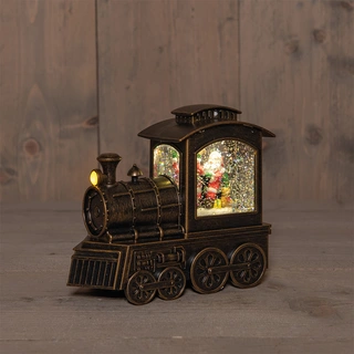 LED Trein met Kerstman in Glitterwater - 18x18x14 cm - afbeelding 1