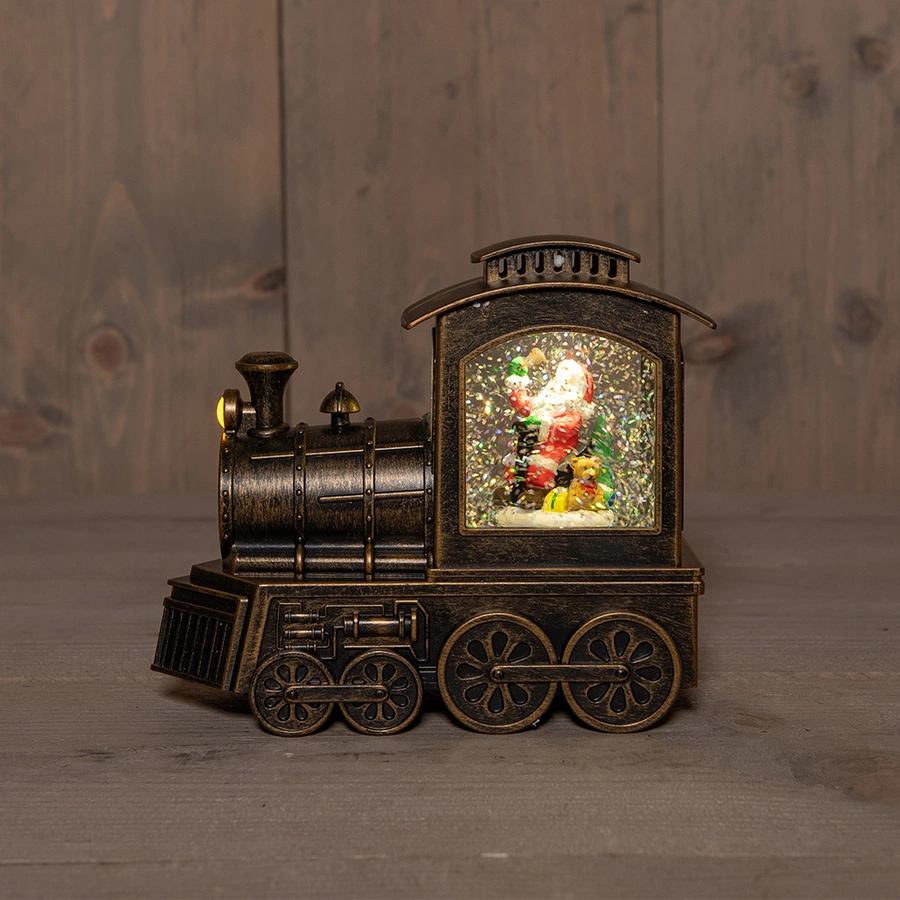 LED Trein met Kerstman in Glitterwater - 18x18x14 cm - afbeelding 2