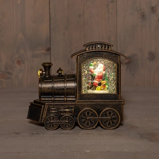 LED Trein met Kerstman in Glitterwater - 18x18x14 cm - afbeelding 2