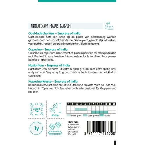 Horti Tops Tropaeolum, Oost-Indische Kers Empress Of India - afbeelding 2