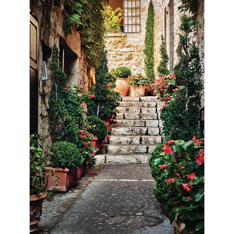 Tuinschilderij Trap bloemen - 70x50 cm