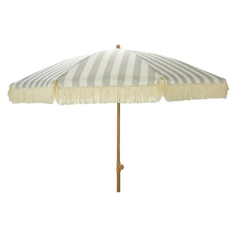 Tuinparasol Gestreept Taupe/Wit - Ø200 cm - afbeelding 1
