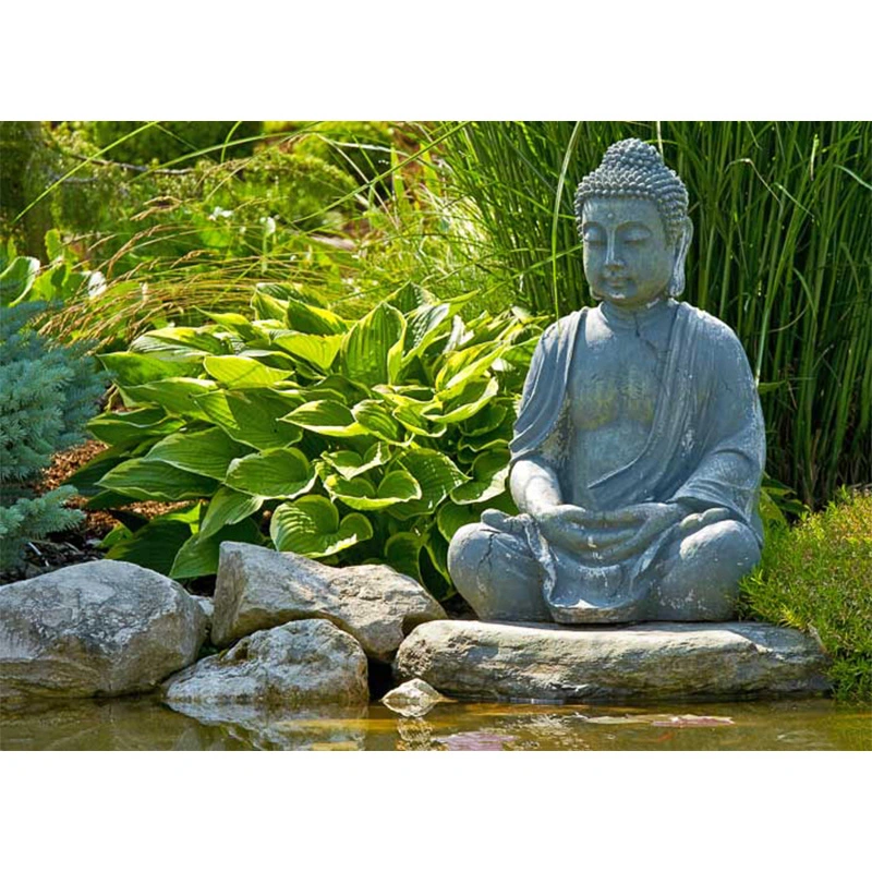 Tuinposter Buddha met hosta 163x117 cm