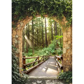 Tuinposter doorkijk brug bos 117x163cm