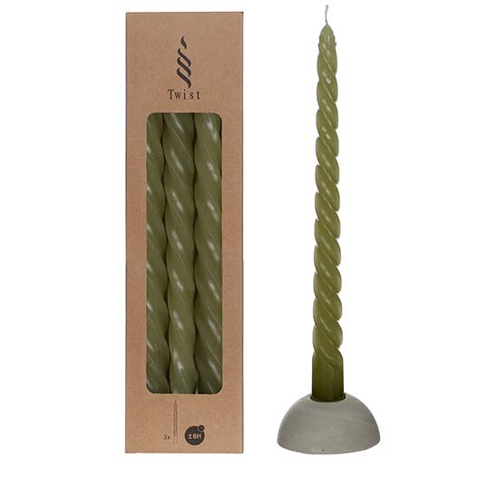 Twisted Candles Set 3 st. - Moss Green