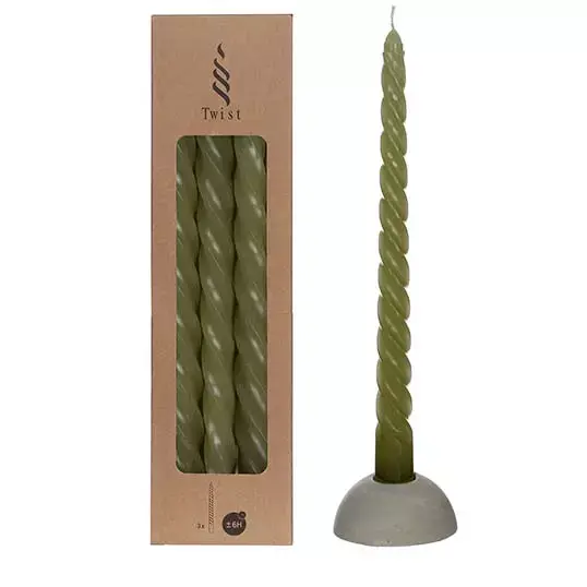 Twisted Candles Set 3 st. - Moss Green