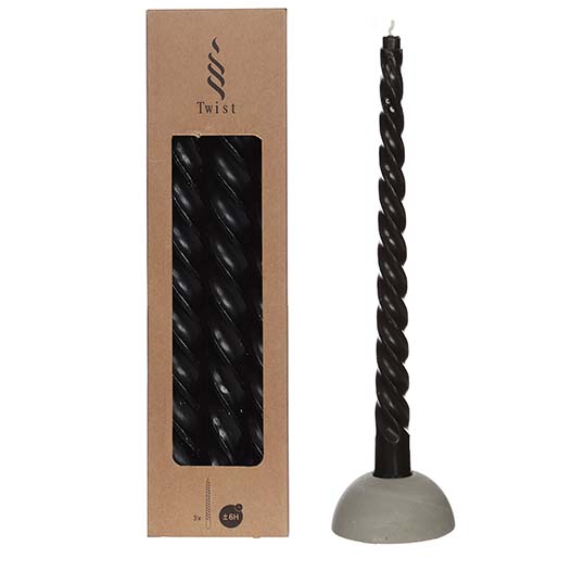 Twisted Candles Set 3 st. - Black - afbeelding 1