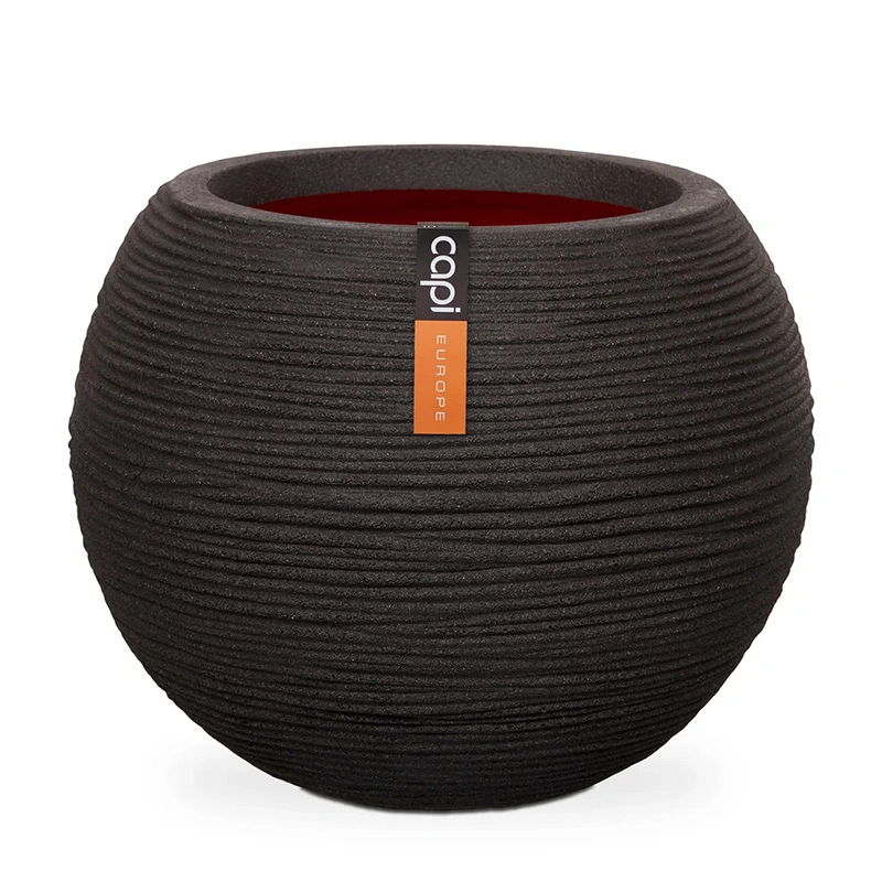 Capi Vaas Bol Rib Ø40x32 cm - Zwart - afbeelding 1