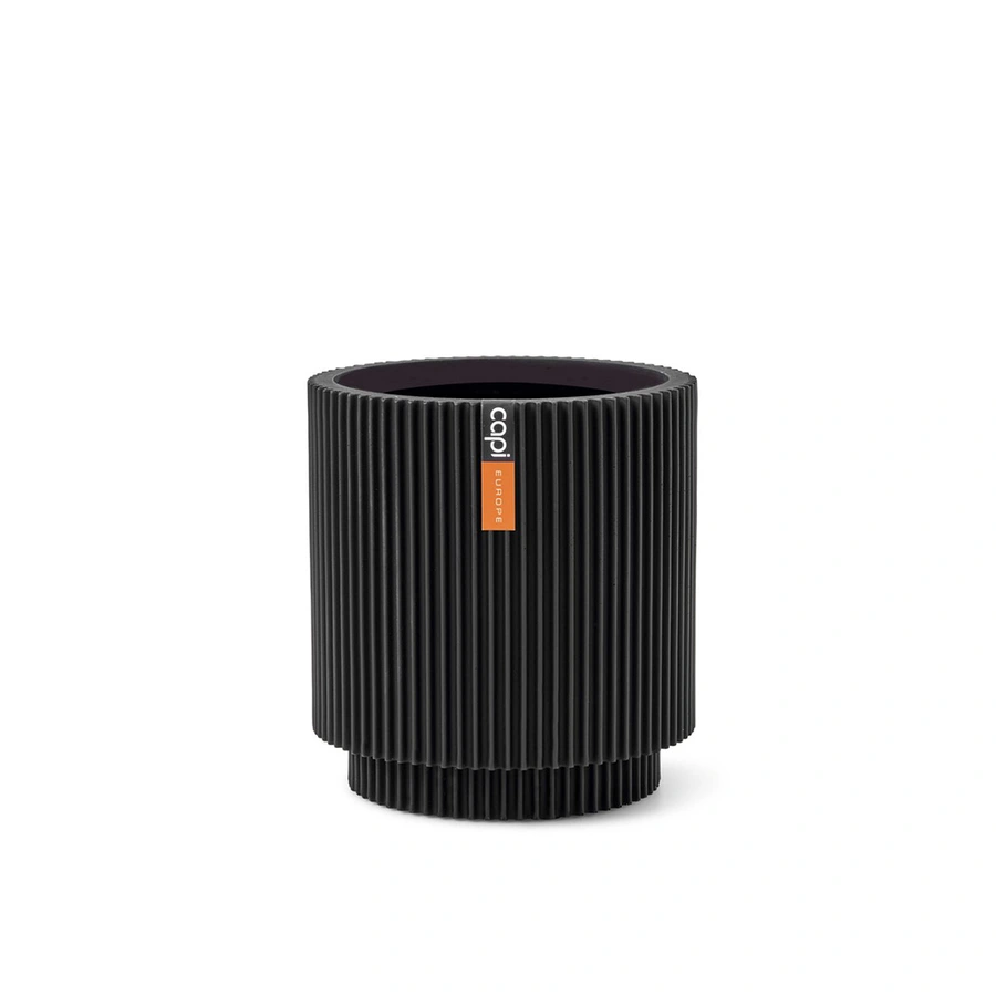 Capi Vaas Cilinder Groove 15x17 cm - Zwart - afbeelding 1