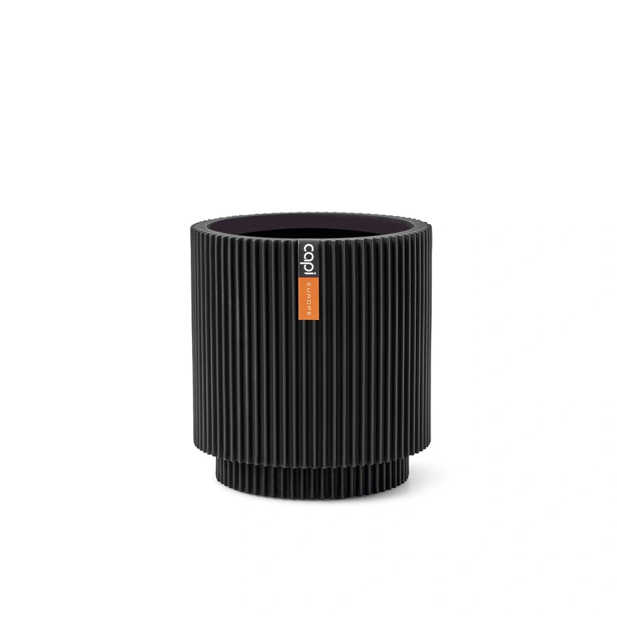 Capi Vaas Cilinder Groove 15x17 cm - Zwart - afbeelding 1