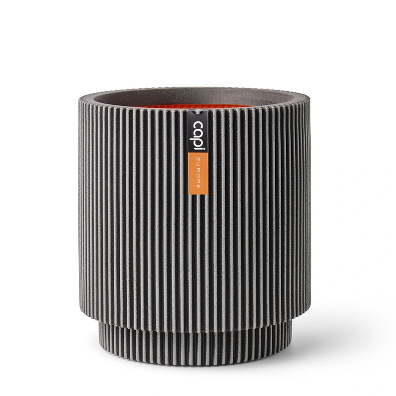 Capi Vaas Cilinder Groove Ø44x46 cm - Antraciet