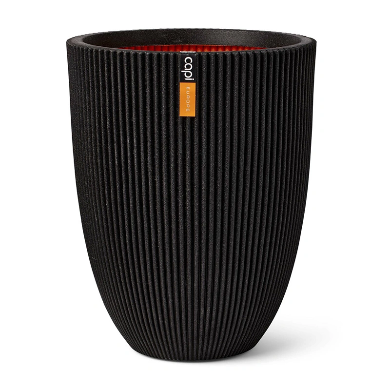 Capi Vaas Elegant Laag Groove Ø46x58 cm - Zwart - afbeelding 1
