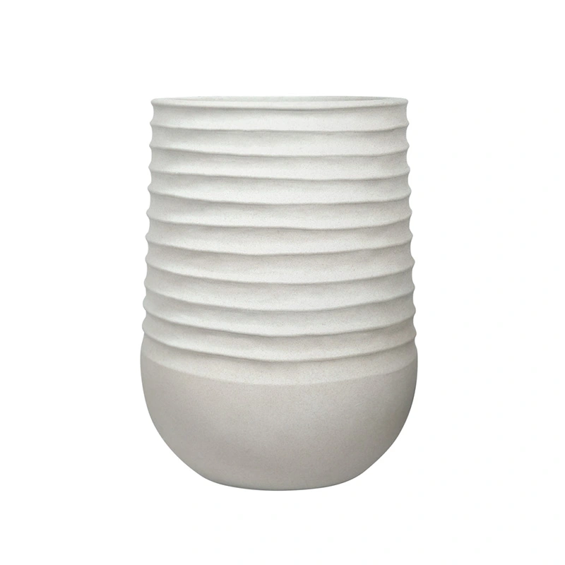 Kunststof Bloempot Vaas Rib Rond Chalk Beige - Ø39x51 cm