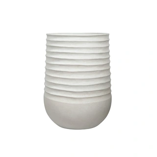 Kunststof Bloempot Vaas Rib Rond Chalk Beige - Ø28x37 cm