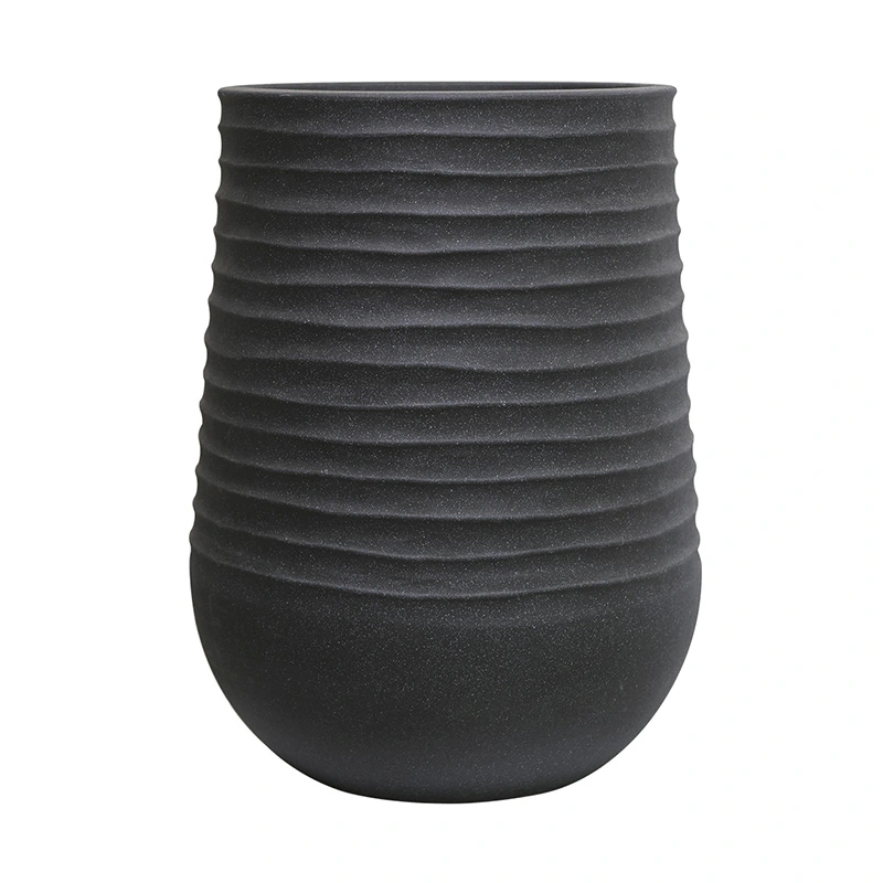 Kunststof Bloempot Vaas Rib Rond Coal Black - Ø53x70 cm