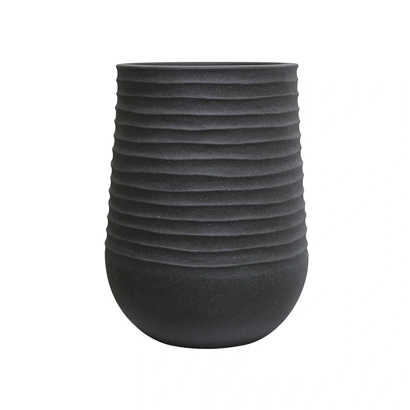 Kunststof Bloempot Vaas Rib Rond Coal Black - Ø39x51 cm
