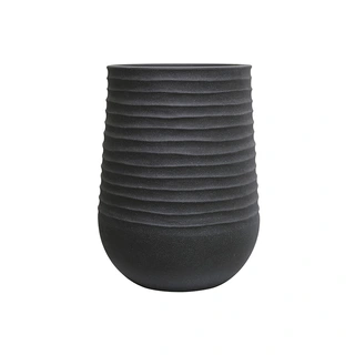Kunststof Bloempot Vaas Rib Rond Coal Black - Ø28x37 cm