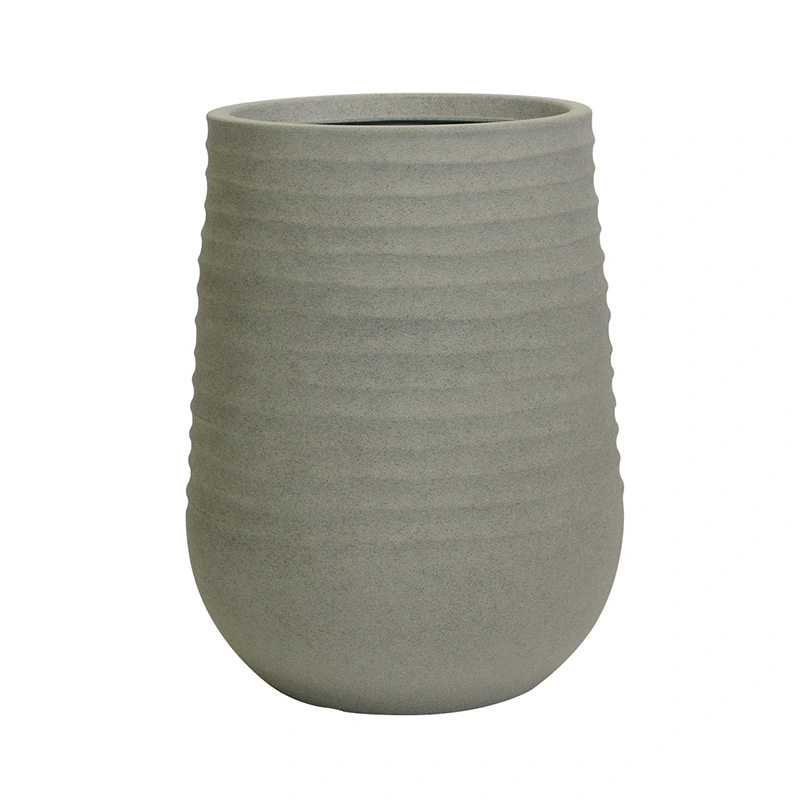 Kunststof Bloempot Vaas Rib Rond Cement Grey - Ø53x70 cm