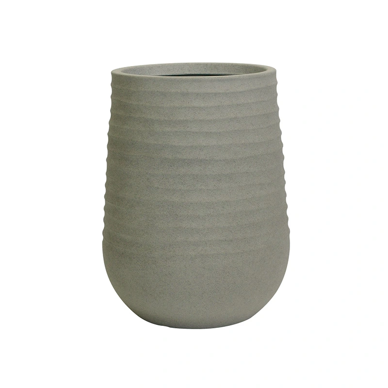 Kunststof Bloempot Vaas Rib Rond Cement Grey - Ø39x51 cm