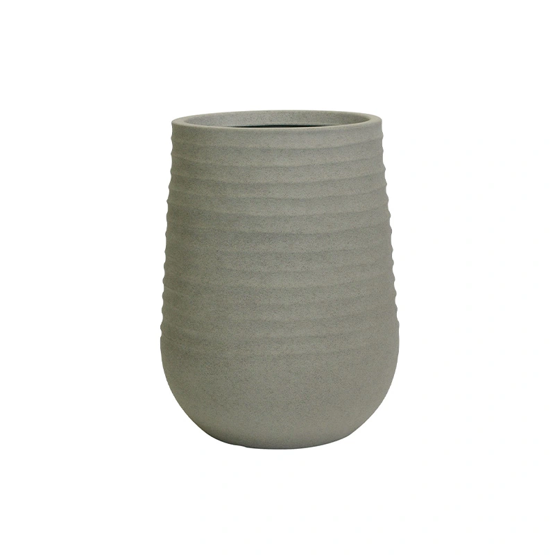 Kunststof Bloempot Vaas Rib Rond Cement Grey - Ø28x37 cm