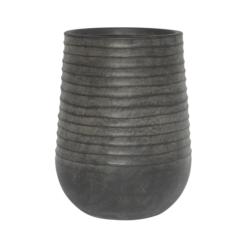 Kunststof Bloempot Vaas Rib Rond Vintage Black - Ø53x70 cm