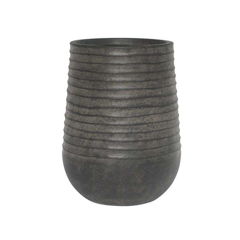 Kunststof Bloempot Vaas Rib Rond Vintage Black - Ø39x51 cm