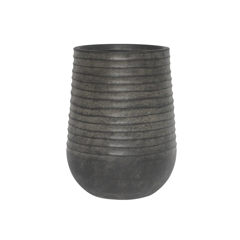 Kunststof Bloempot Vaas Rib Rond Vintage Black - Ø28x37 cm