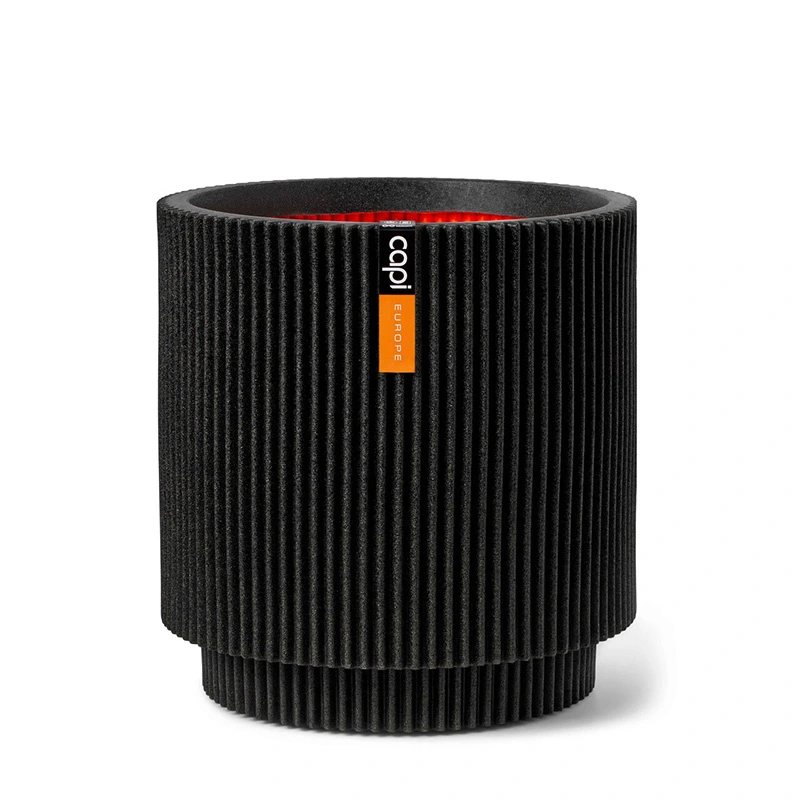 Capi Vaas Cilinder Groove Ø36x38 cm - Zwart