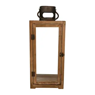 Vierkante Houten Lantaarn met glas - M