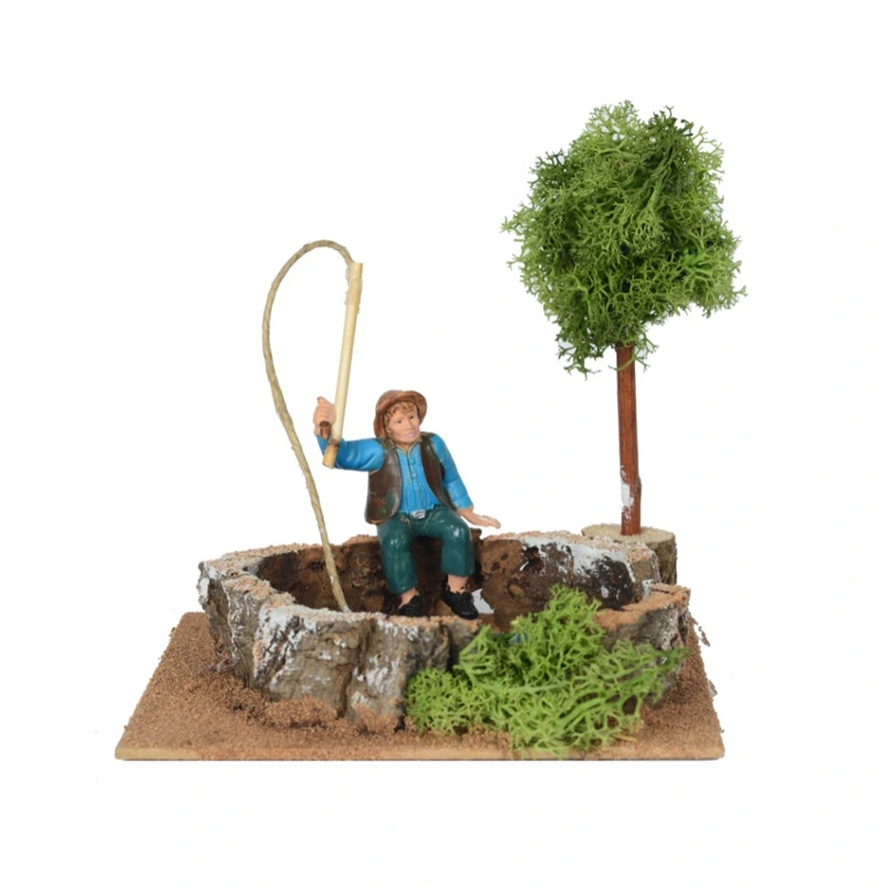 Visser met Hengel - 15x15x16 cm