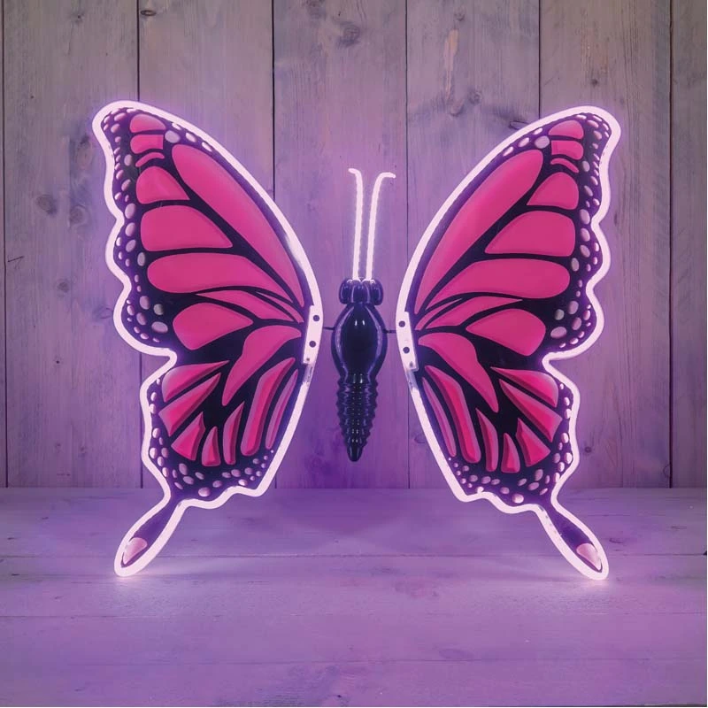 LED Muurhanger Vlinder Roze 60 cm - Warm Wit