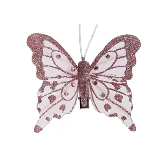 Vlinder op Clip Glitters Poederroze - 4 st. - afbeelding 1