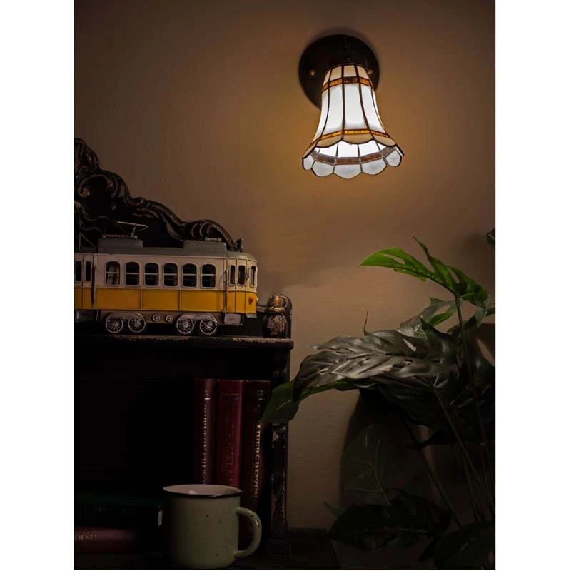 Wandlamp Tiffany Wit/Bruin - 17x12x23cm - afbeelding 5