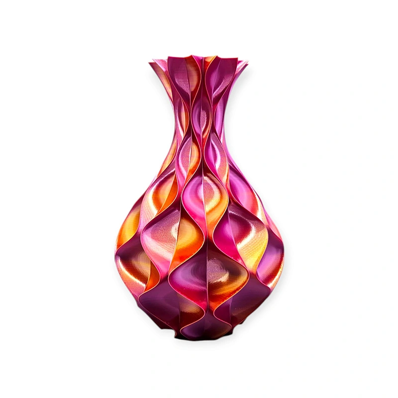 3D Vaas Wave Elegance Ø16,6x24,5 cm - Goud/Paars/Roze - afbeelding 1