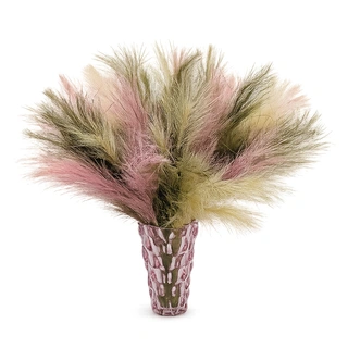 Kunst Pampas Boeket - Roze Groen