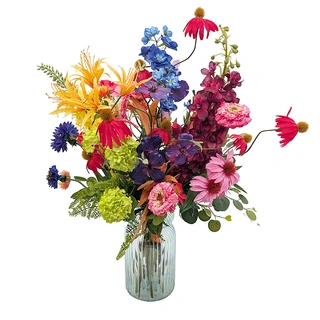 Kunstbloemen Veldboeket Groot + Vaas - Multicolor