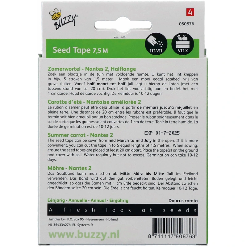 Buzzy® Zaadband Wortelen Nantes 2 - afbeelding 2