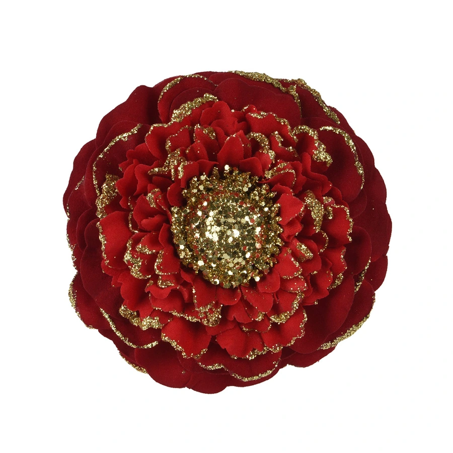 Kerstbloem Zinnia Glitter Rood - Ø10 cm